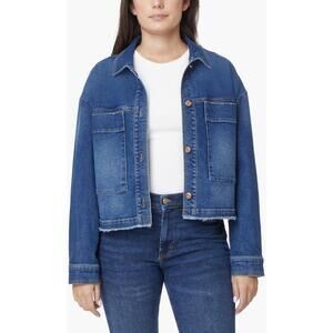 Kensie Oversize Pocket Crop Denim Jacket Button Up NWT Small
